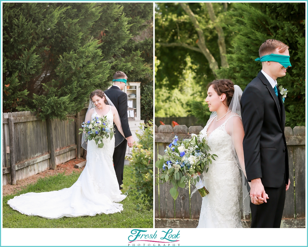 bride and groom wedding first look