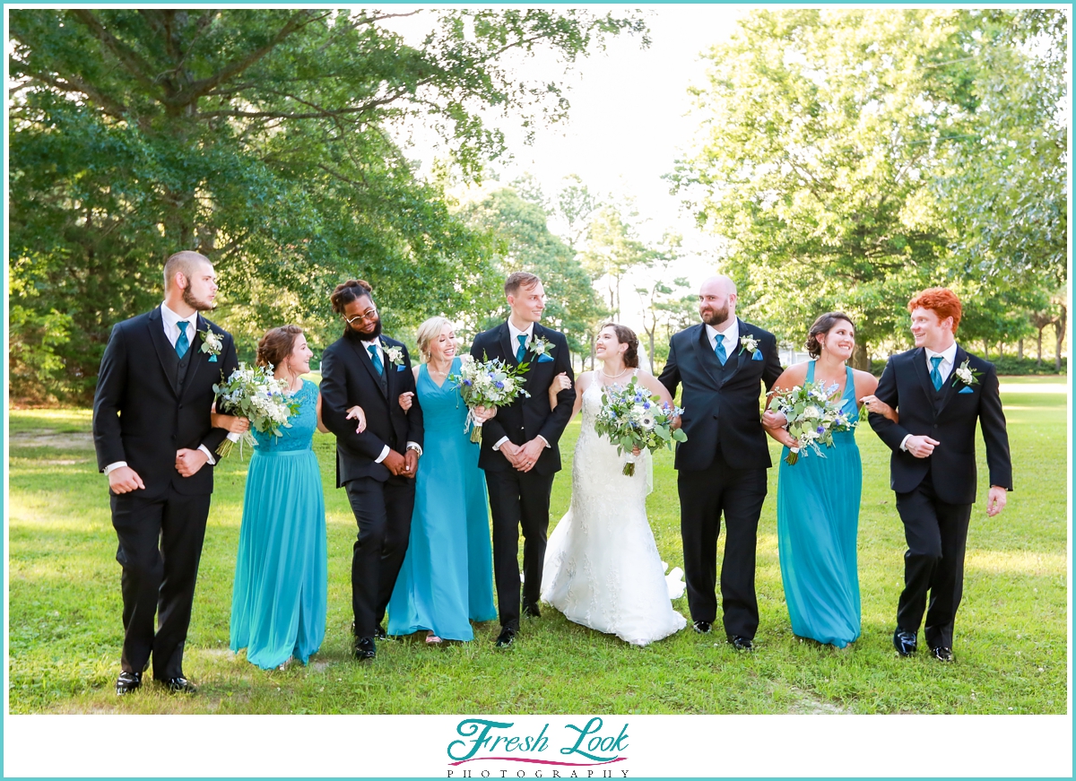 bridal party photos having fun