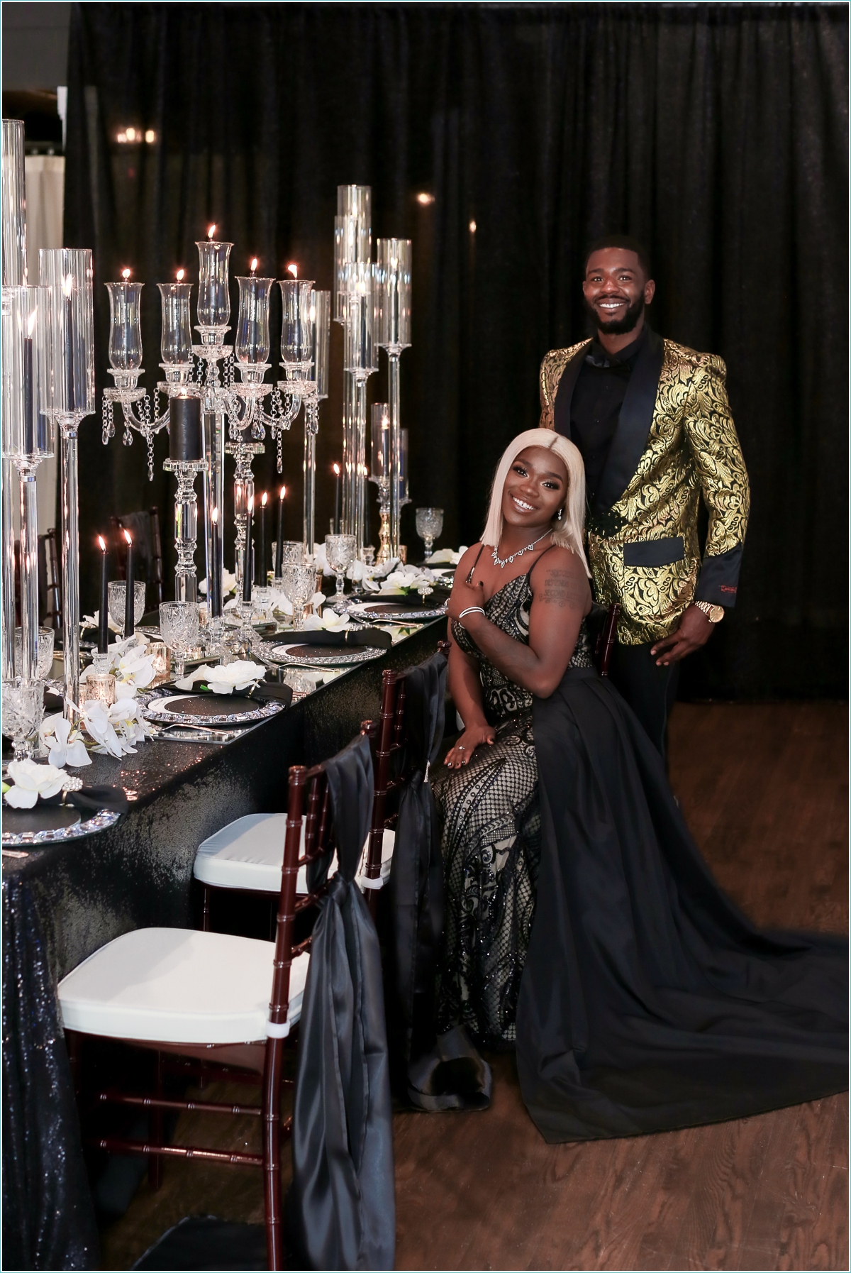 bride and groom at wedding reception