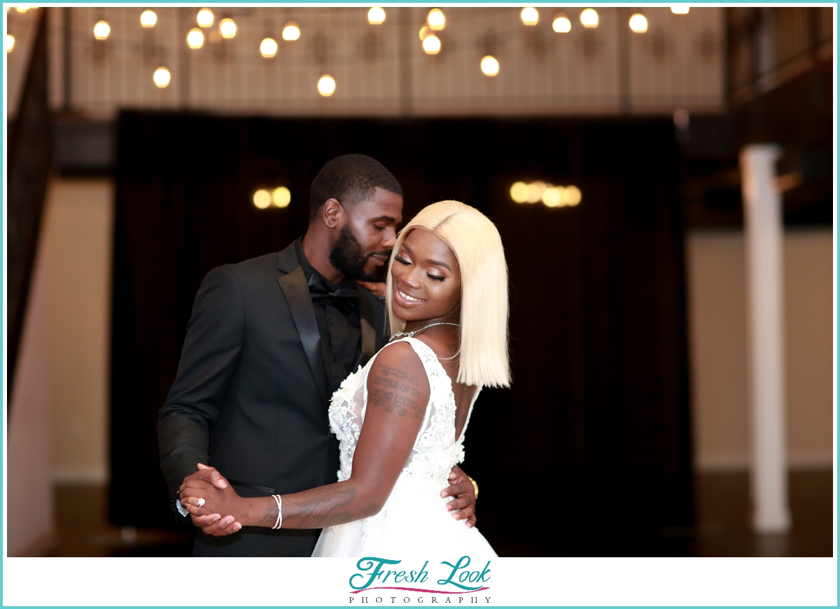 bride and groom dancing at the reception