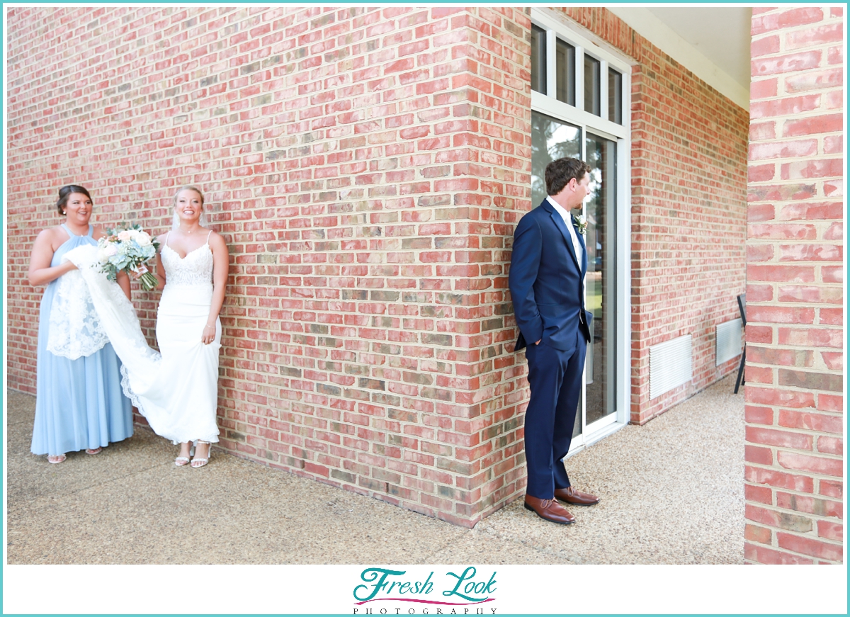 bride and groom first look