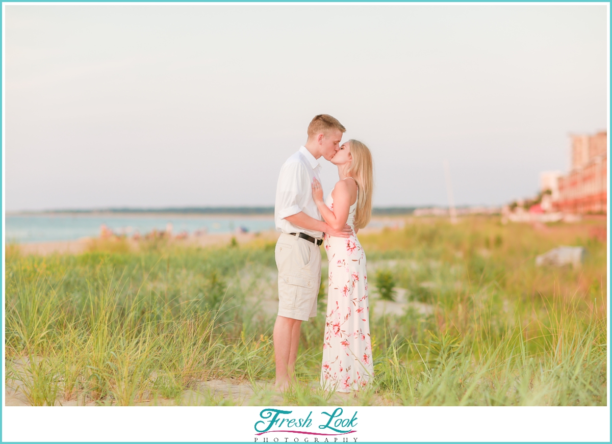 romantic kiss on the beach