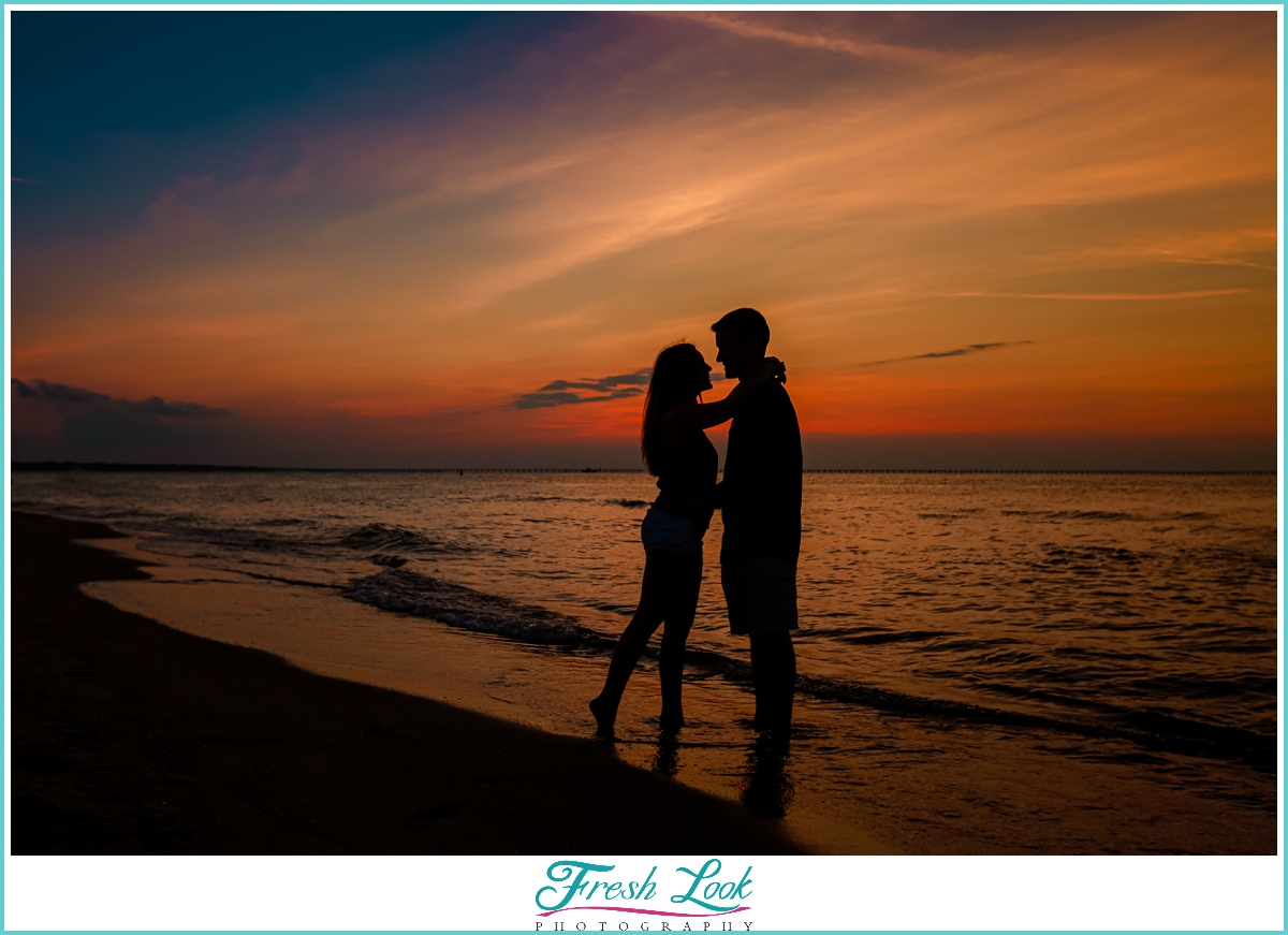 sunset silhouette engagement photos