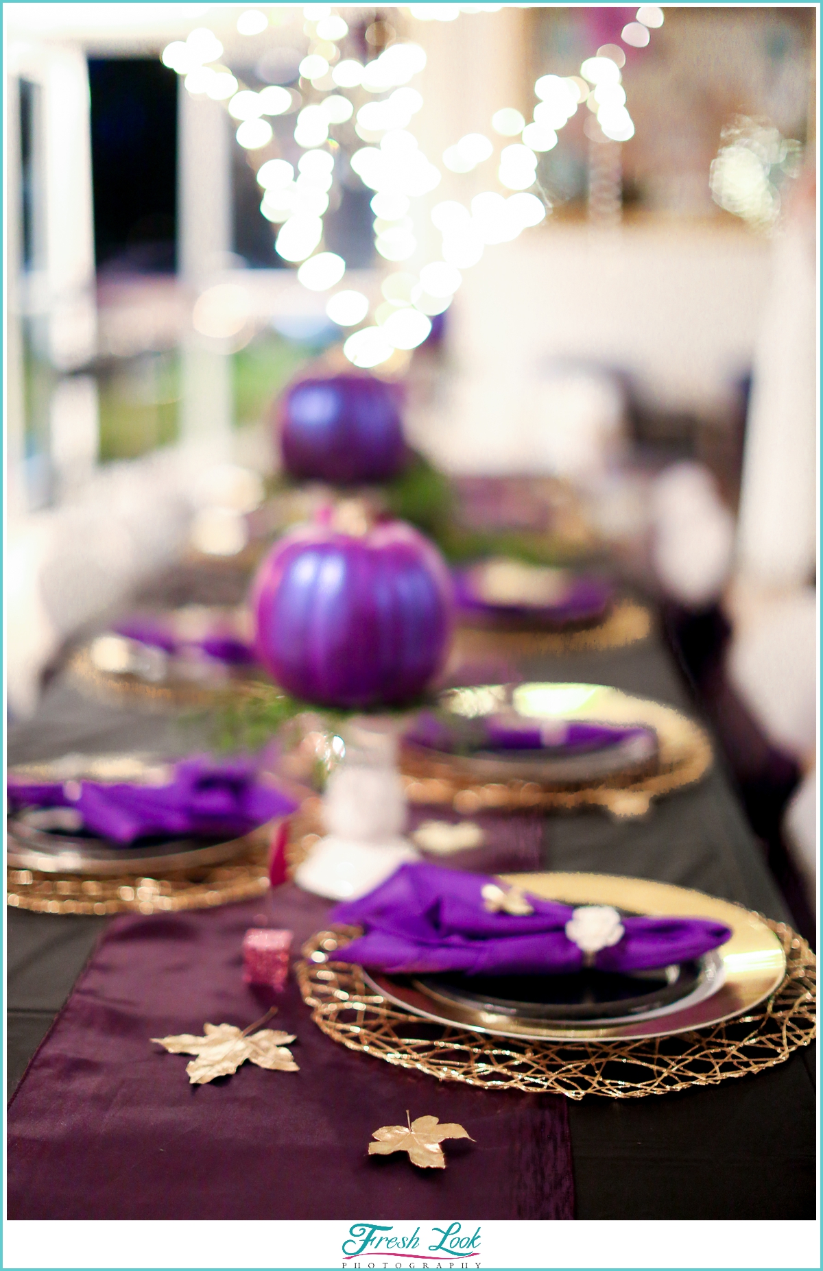 purple and gold Halloween themed bridal shower