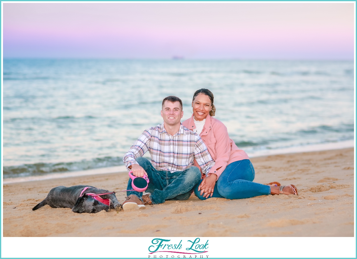 purple sunset engagement photos