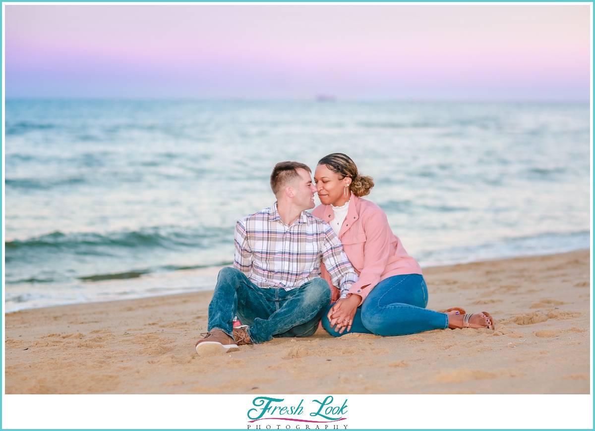 romantic purple and pink sunset engagement session