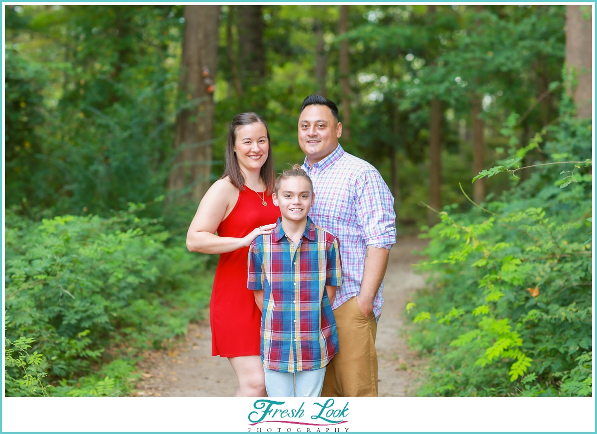 Family photos in the woods