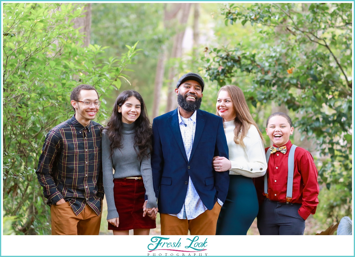 family photos in the woods