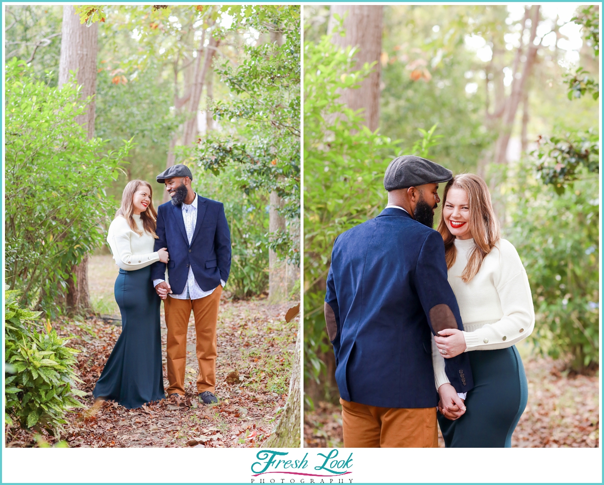 engagement photos in the woods