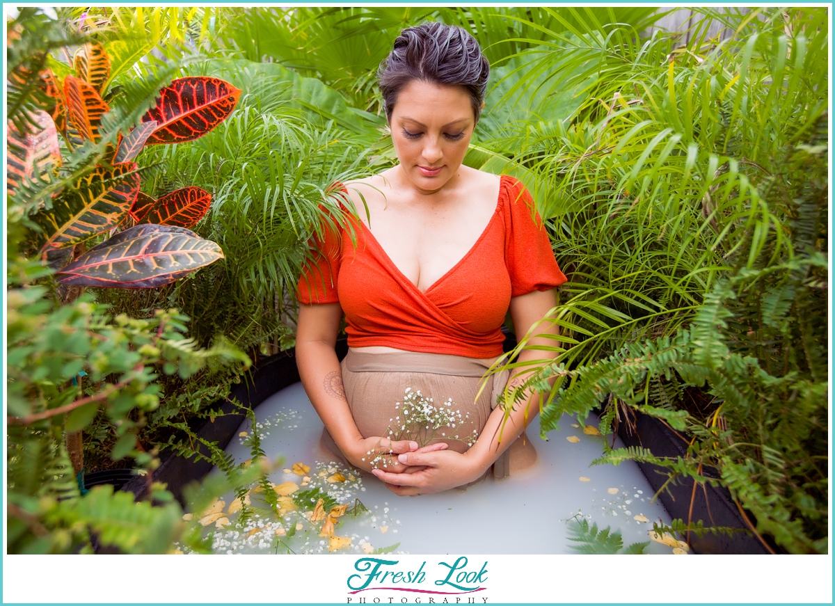 floral maternity tub shoot