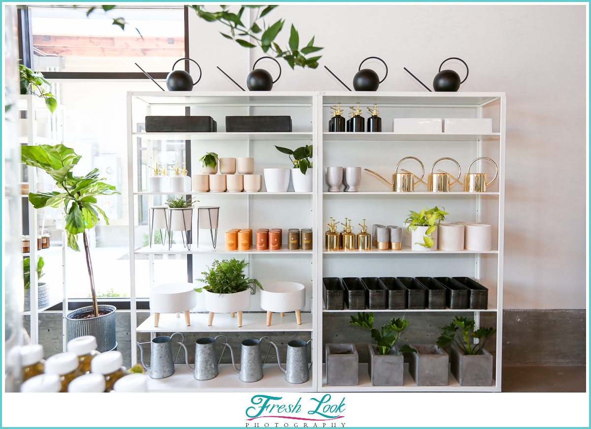 watering cans at plant store