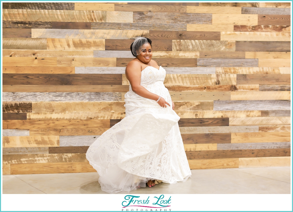 bride twirling in her wedding dress