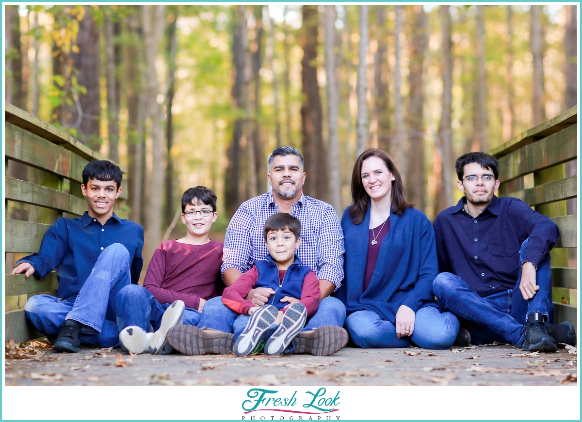 family photos in the woods
