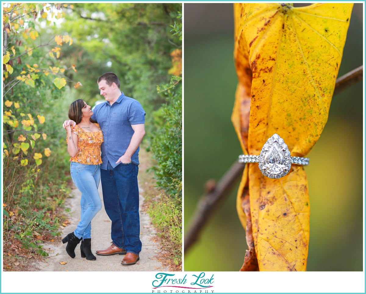 couples photoshoot with engagement ring