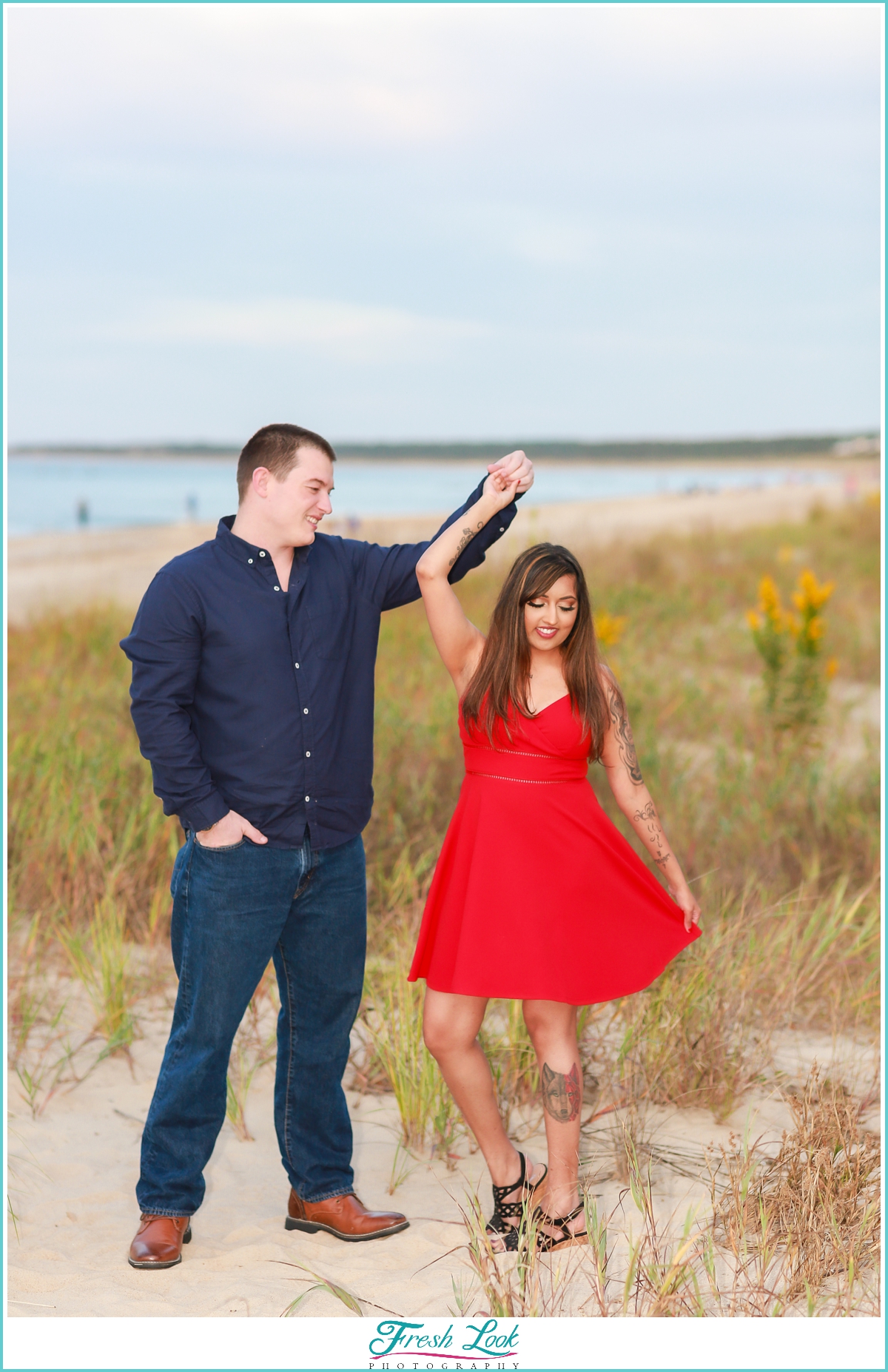 Beachy sunset engagement photos