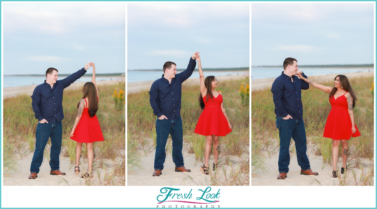 dancing and twirling on the beach