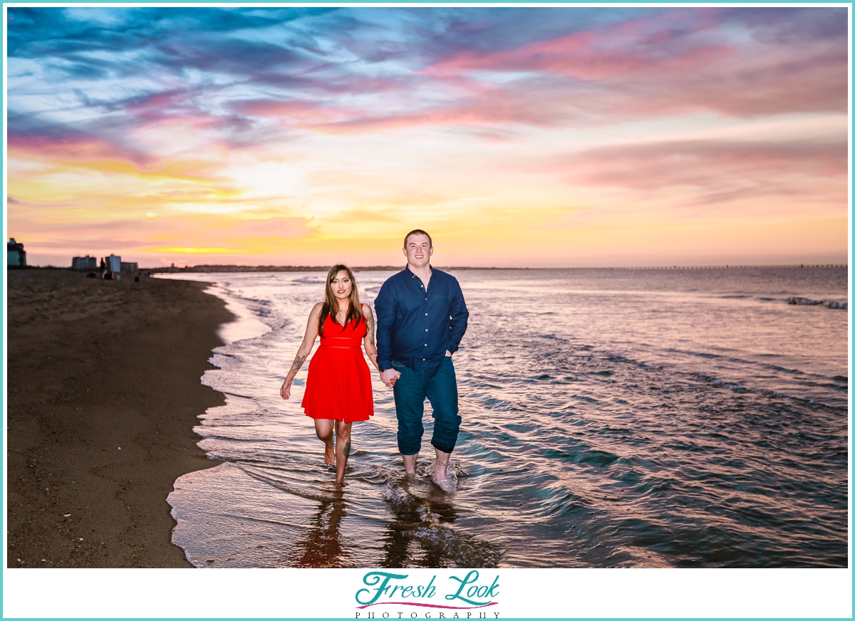 walking hand in hand on the beach