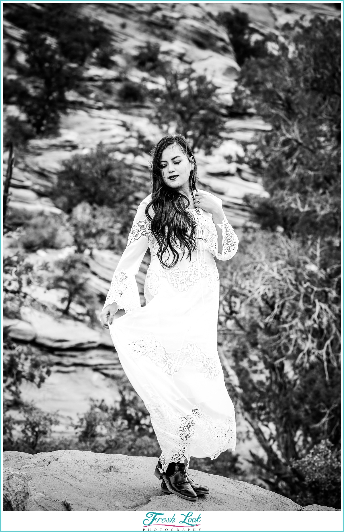 black and white bridal portrait