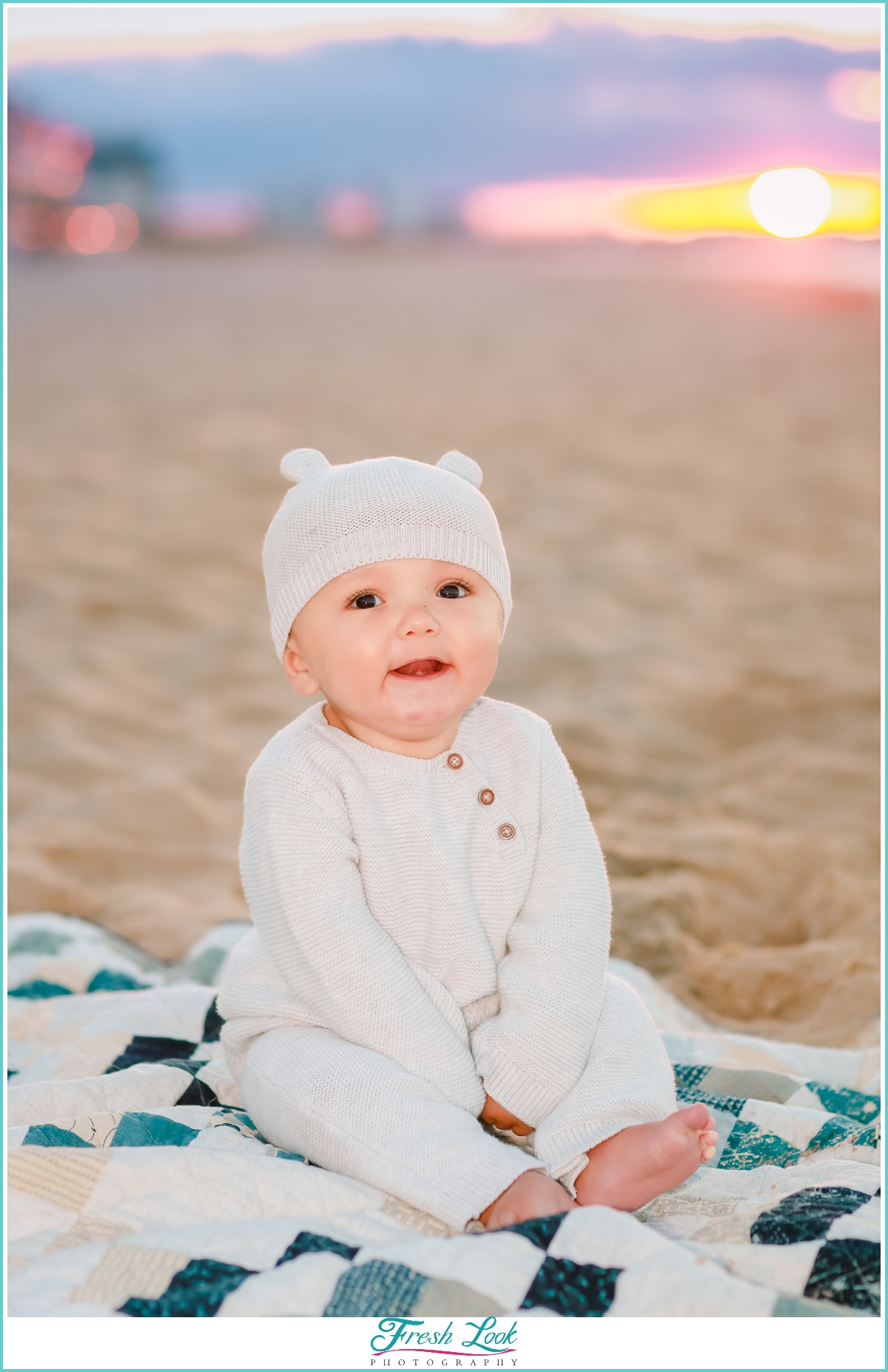 beach baby at sunset