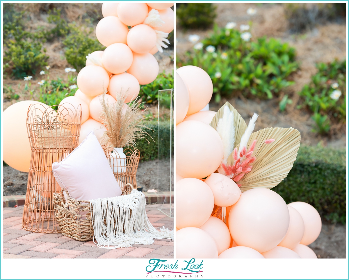 peach and gold boho elopement decor