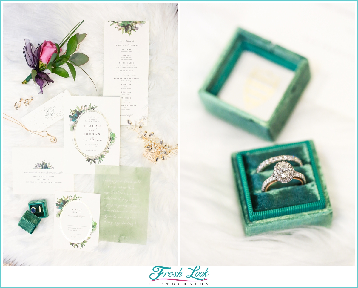 green and gold wedding details