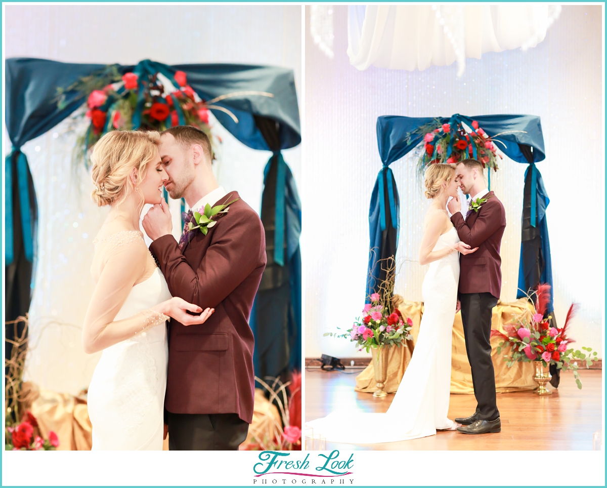 bride and groom wedding kiss