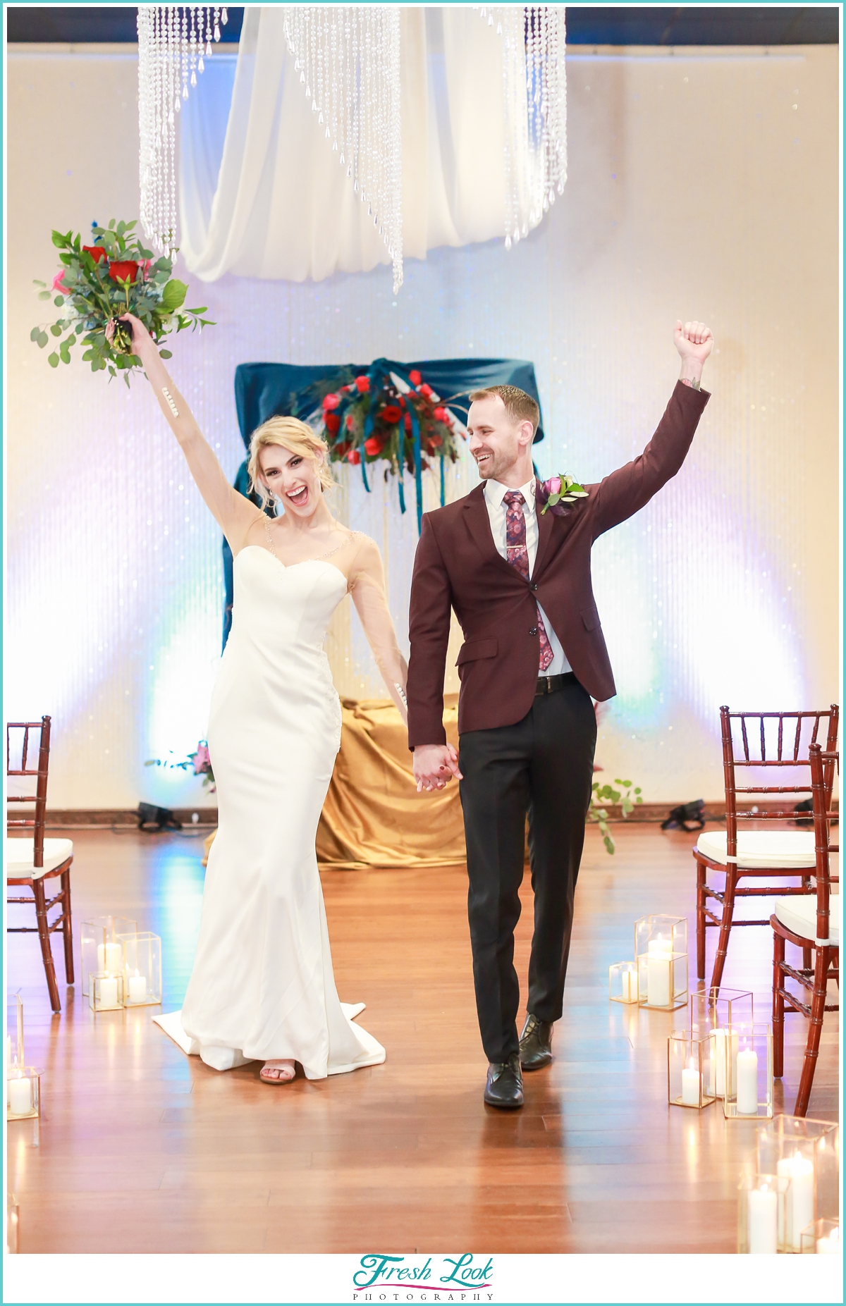 bride and groom walking down the aisle as husband and wife