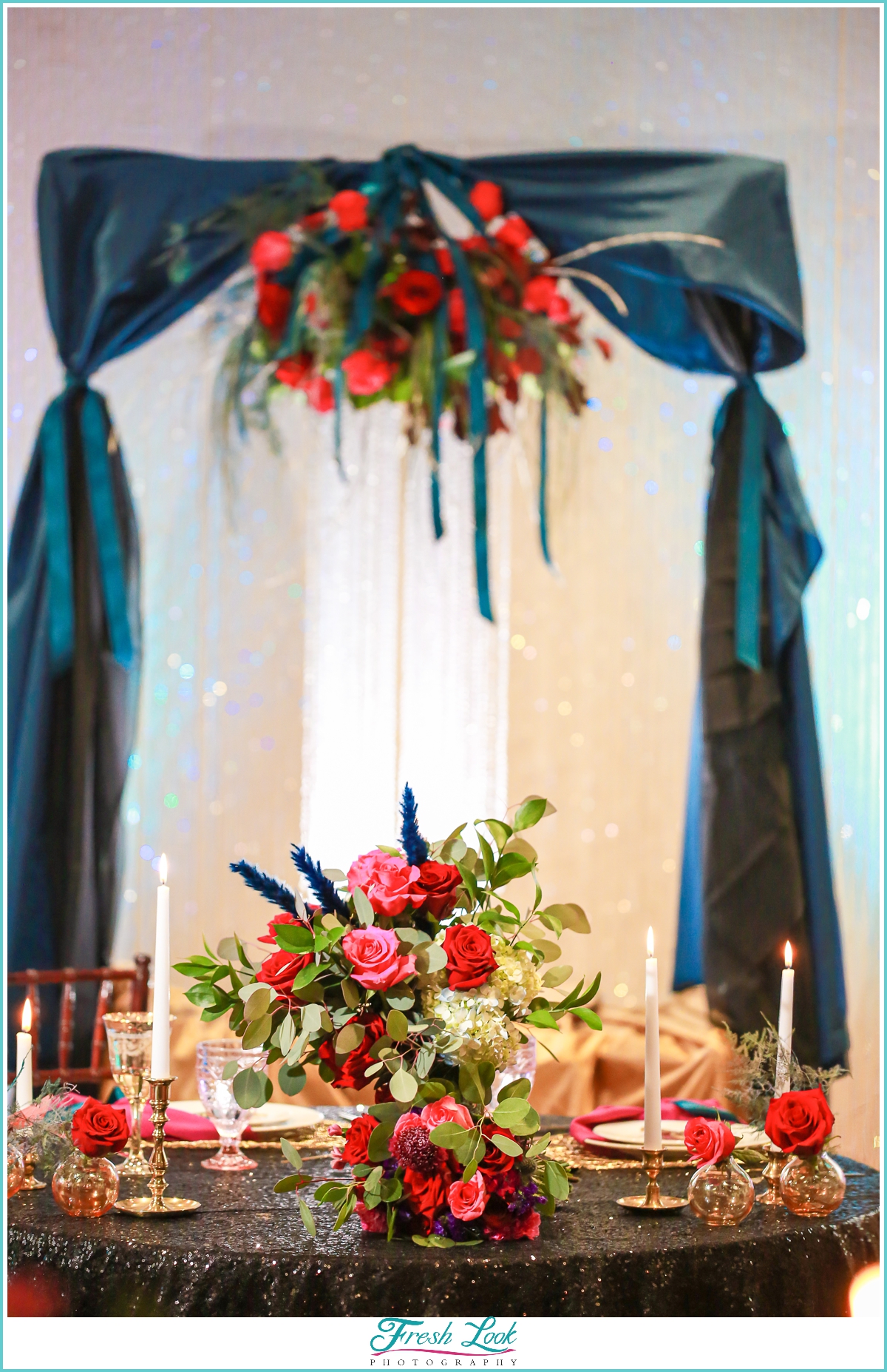 Sweetheart table with crystal chandelier 