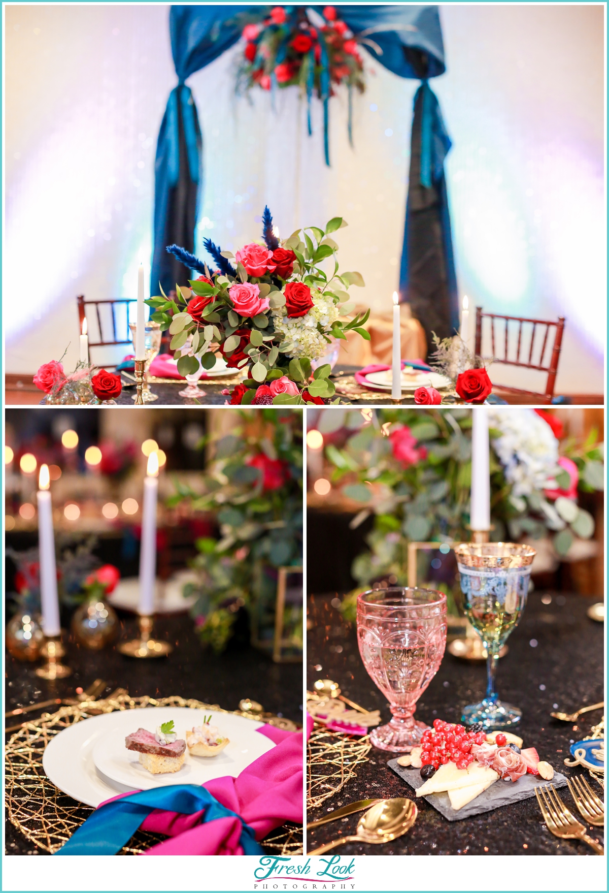 lush jewel toned reception decor