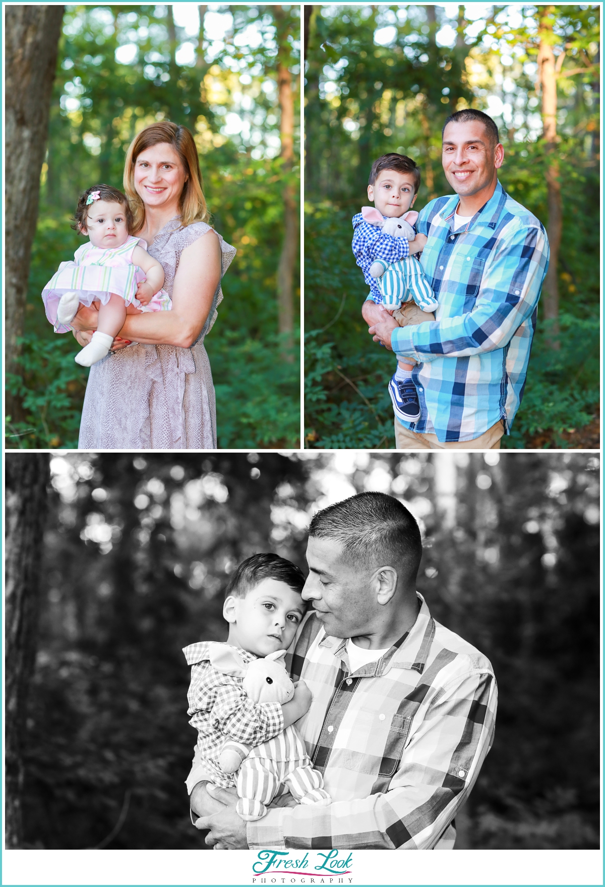 family photos in the woods