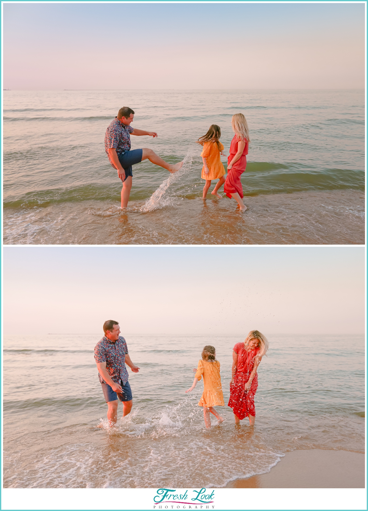 splashing in the waves at the beach