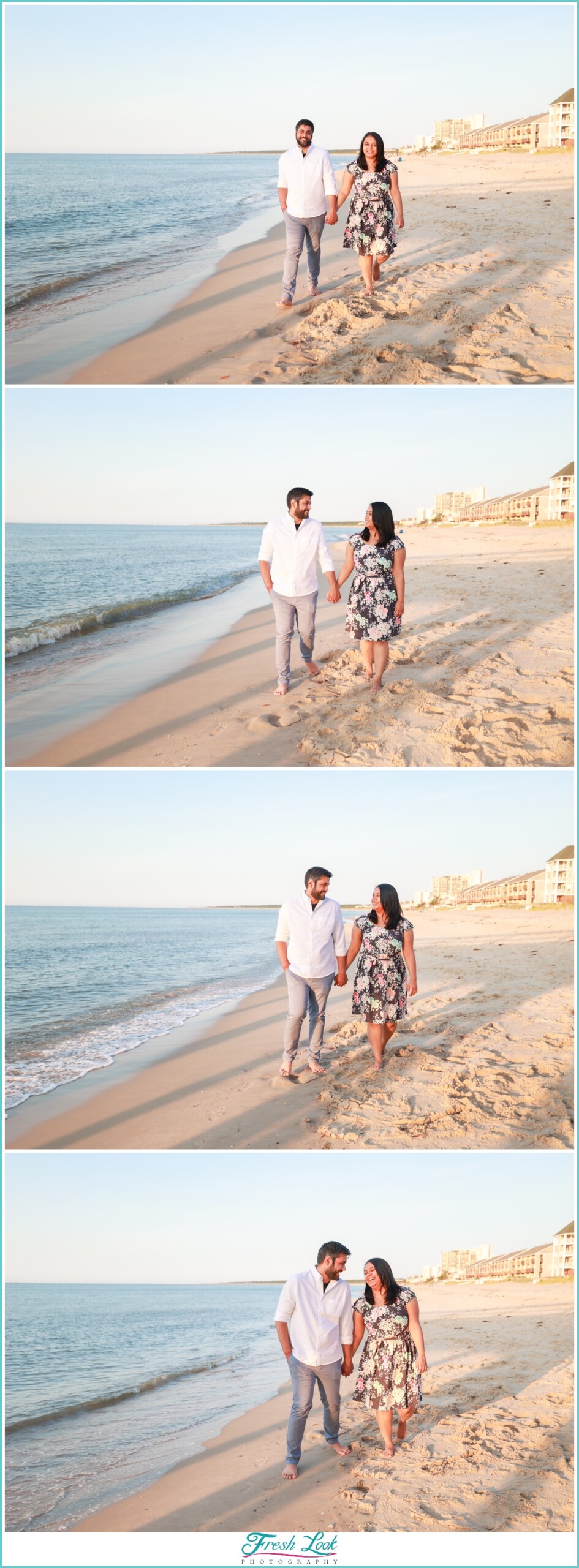 walking on the beach engagement session