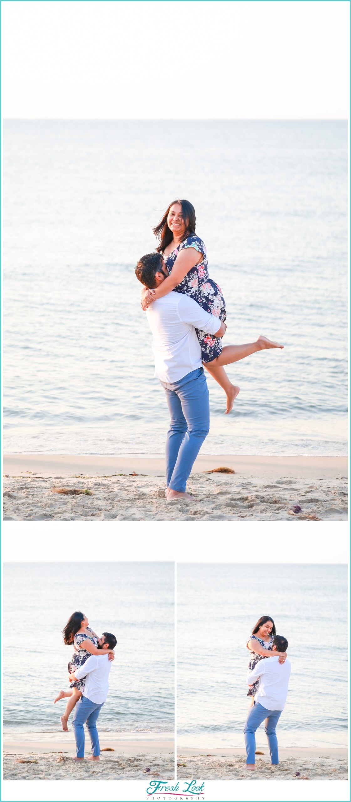 playing in the water together at the beach