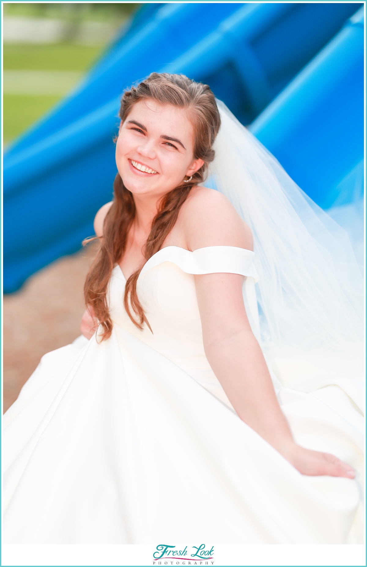 beautiful bride with something blue