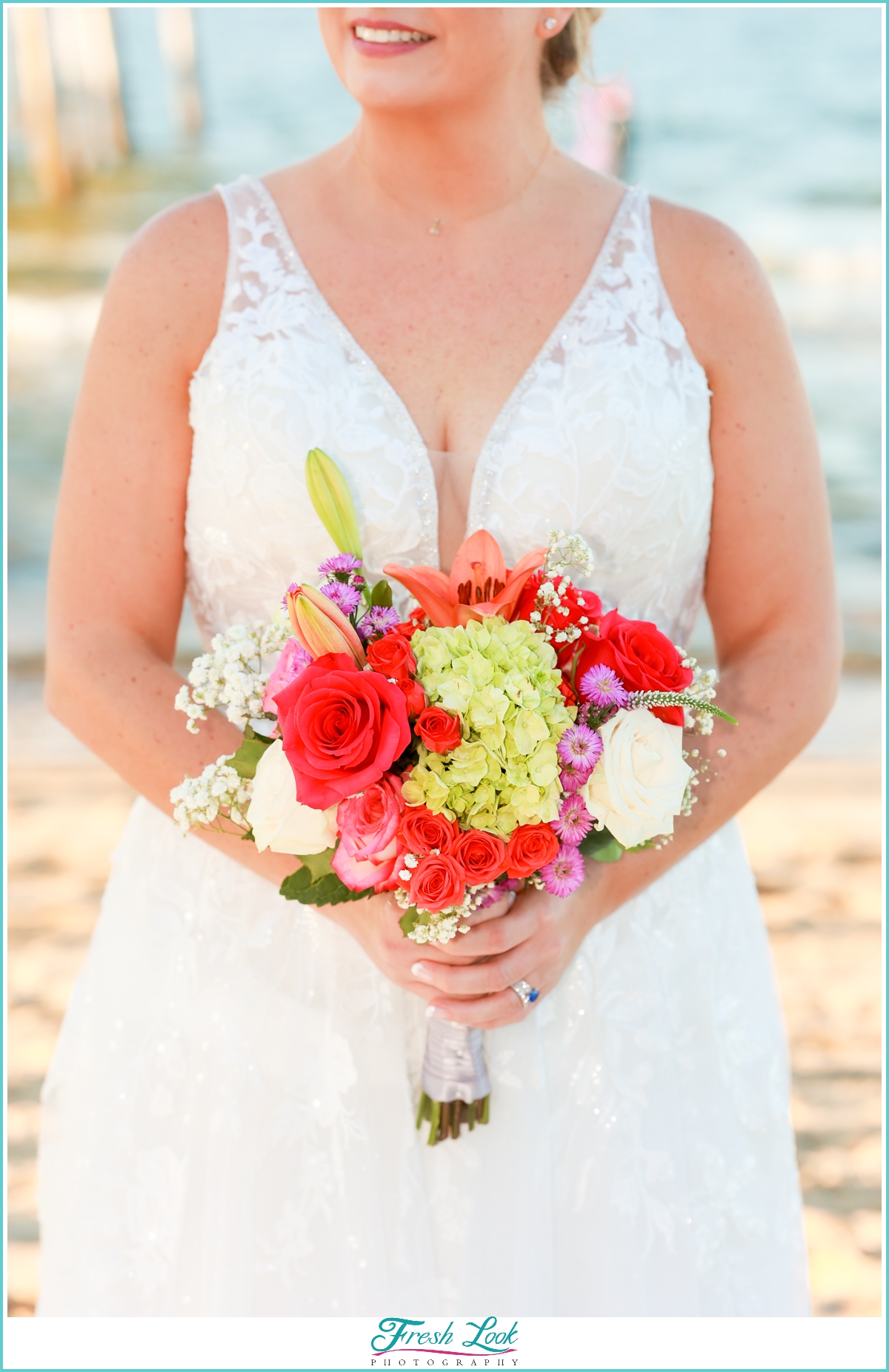 coral and red bridal bouquet