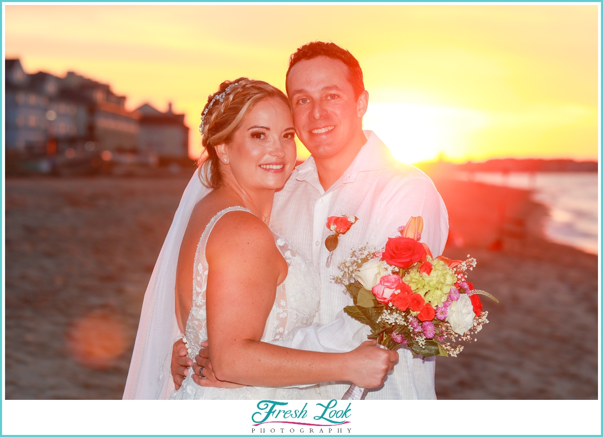 bride and groom sunset photos