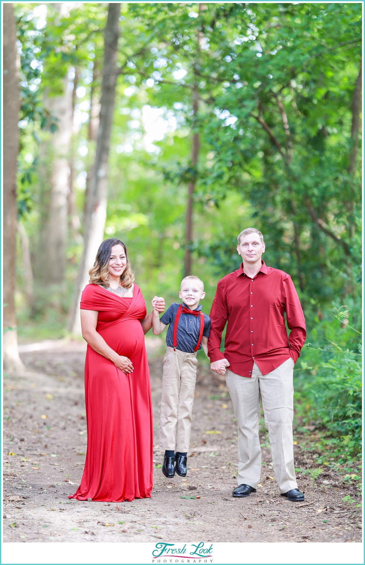 Family photos in the woods