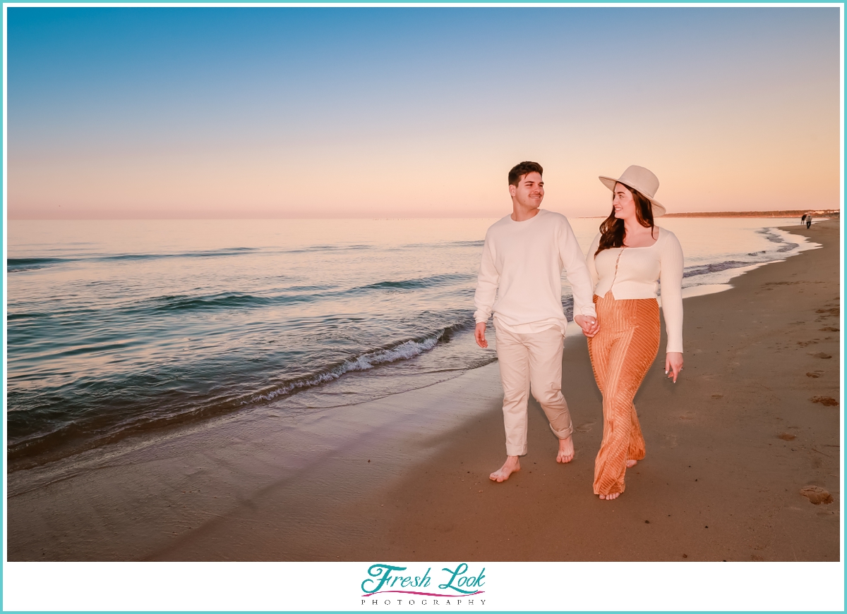 Sunset beach engagement photoshoot