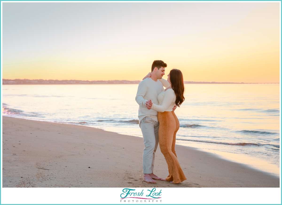 sunset on the beach engagement photos