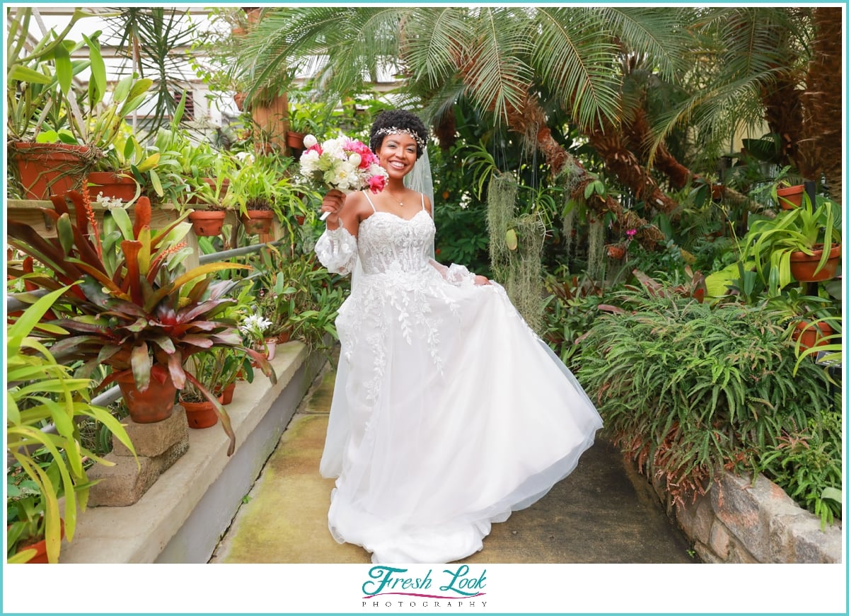 Tropical bride wedding dress