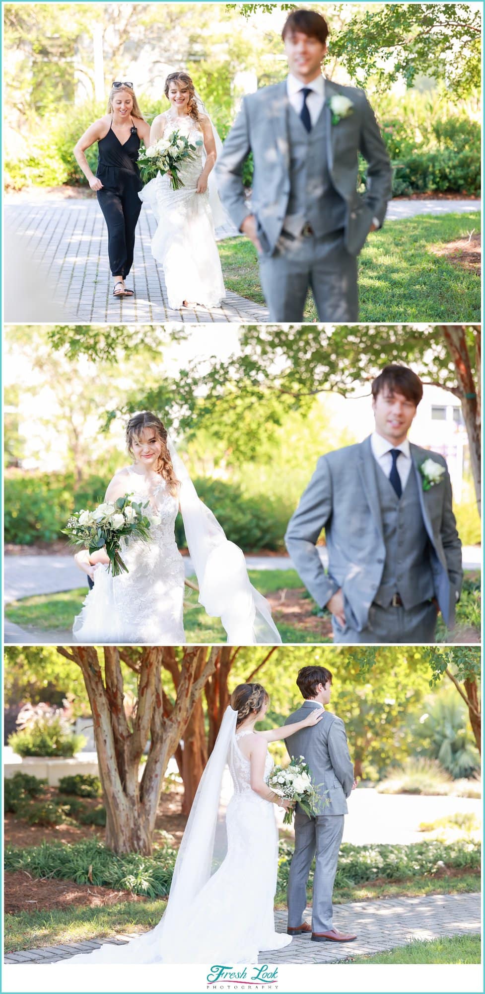 bride and groom first look