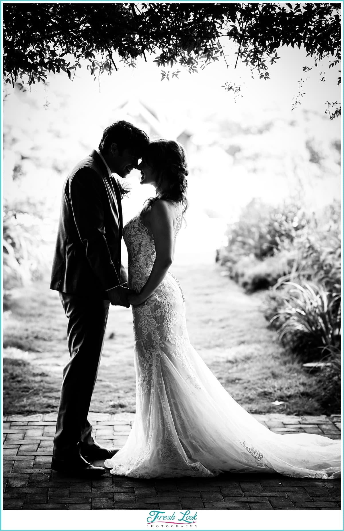 romantic black and white wedding photo