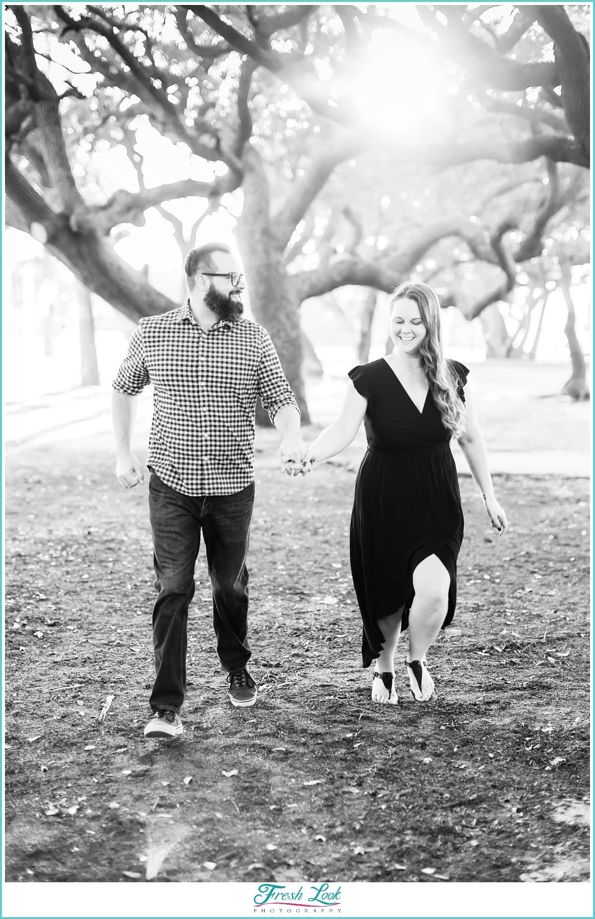 romantic black and white engagement photo