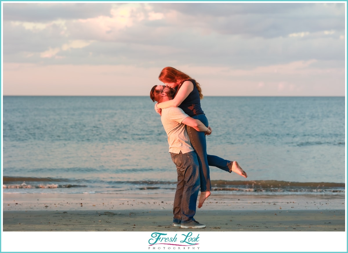 sunset by the beach engagement session