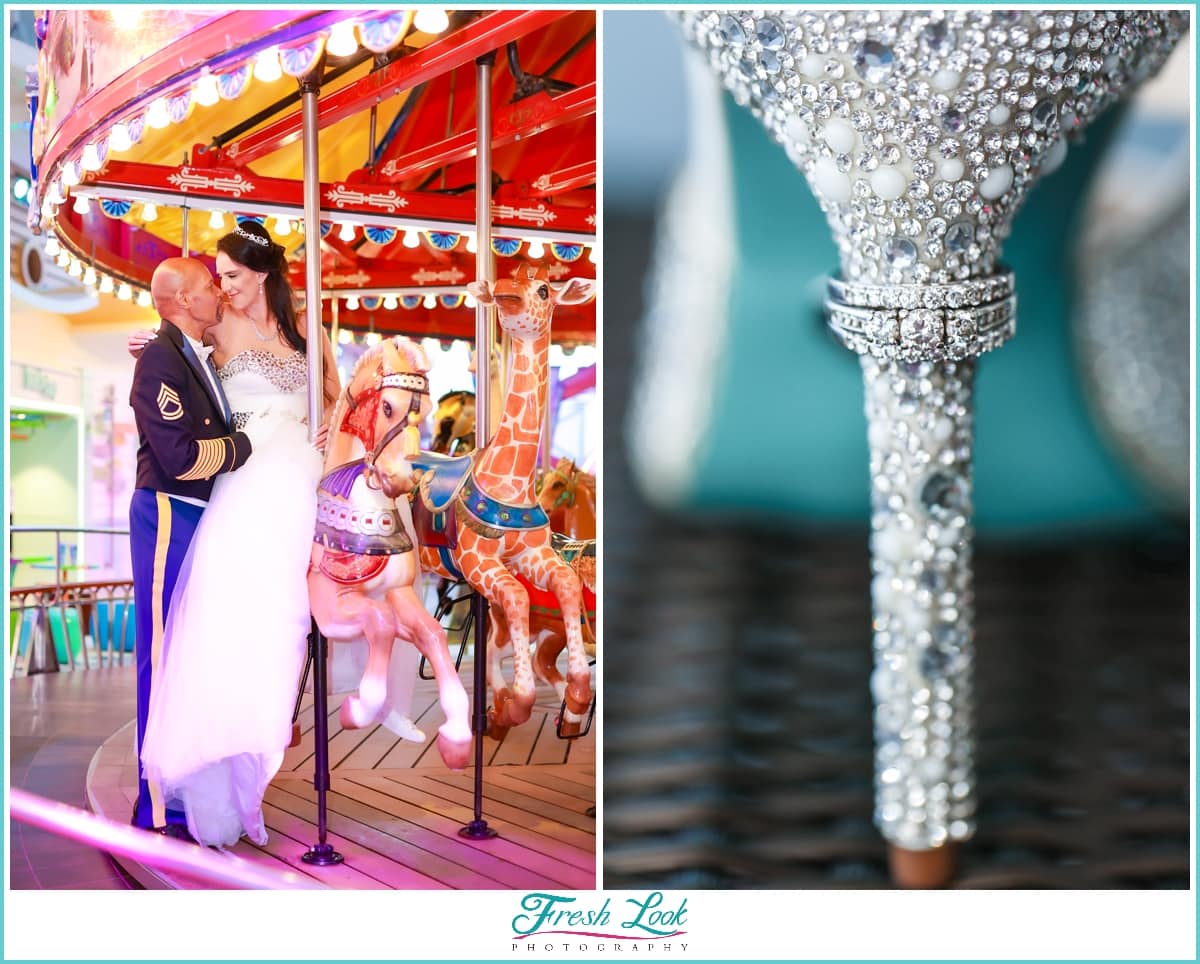 colorful wedding carousel and engagement ring