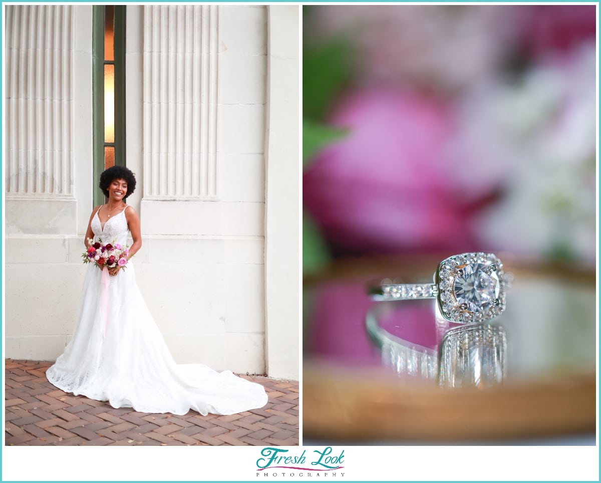beautiful bride and diamond engagement ring
