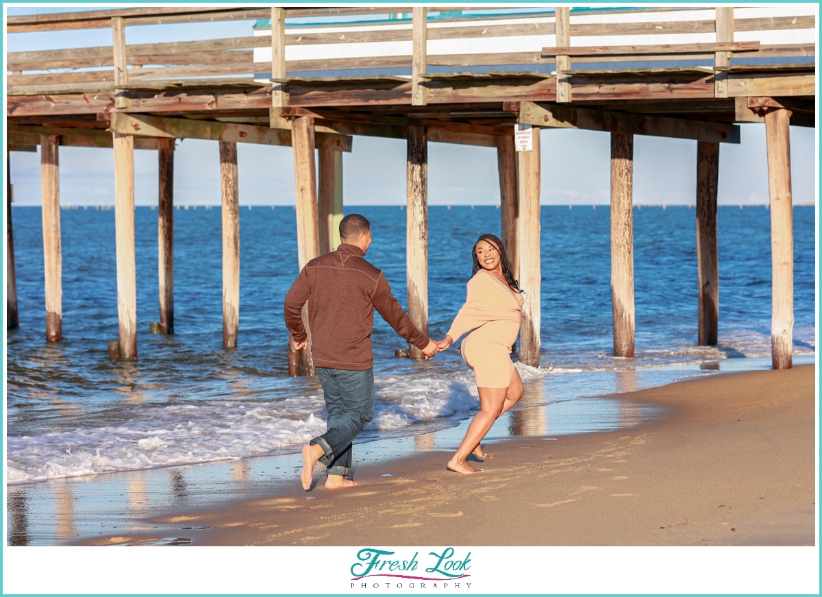 fun beach engagement session