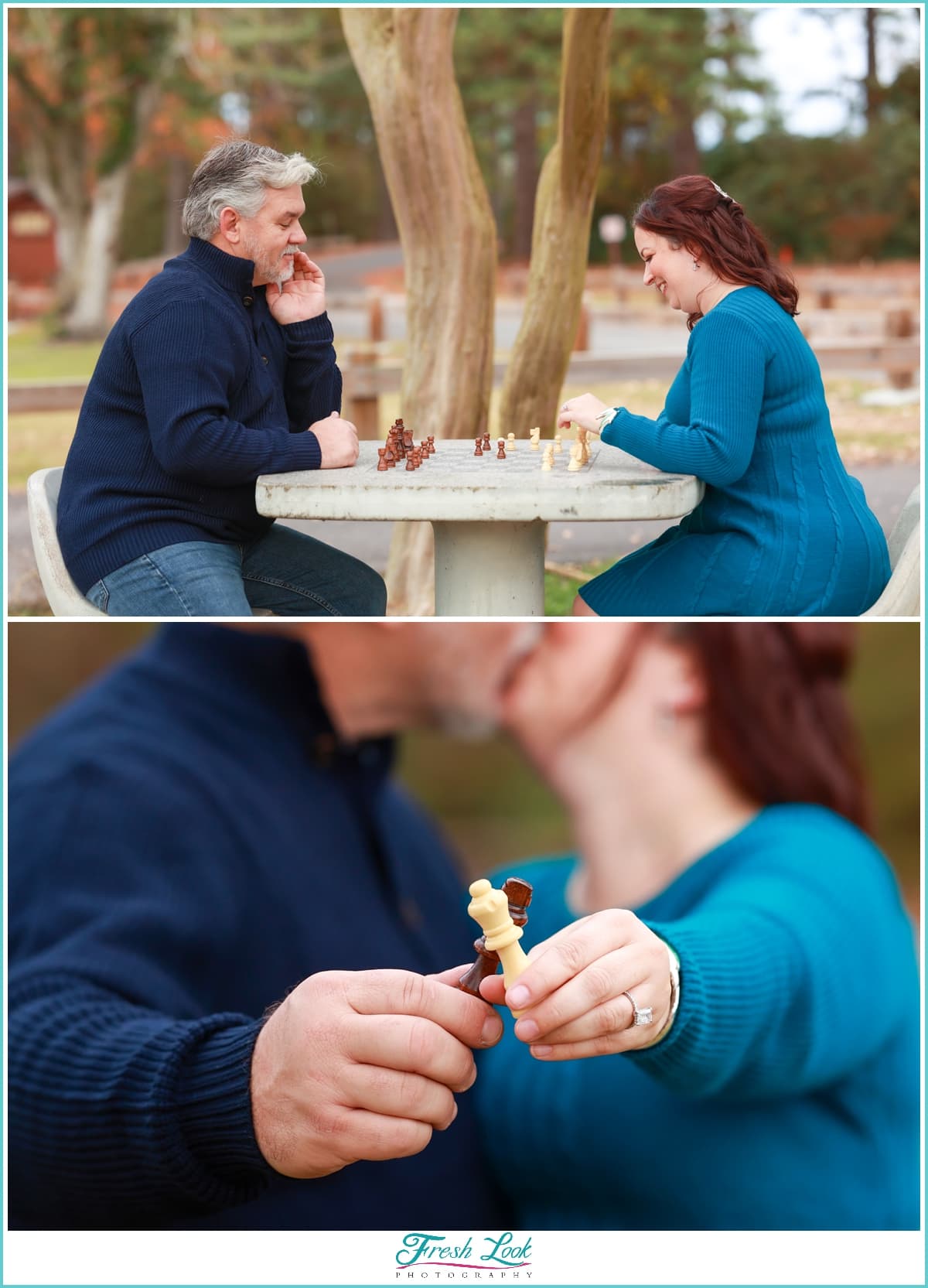 Playing Chess at Engagement Photoshoot