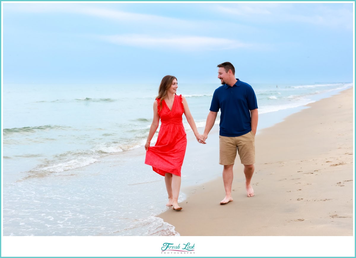 Fresh Look Photography_Proposal Photographer in Virginia Beach_0012 Walking together on the beach